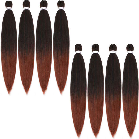 Picture of Alrence Pre Stretched Braiding Hair Long Braid 32 Inch 8 Packs Professional Braiding Hair Extensions Synthetic Crochet Twist Braids (32 Inch, T1B/350)