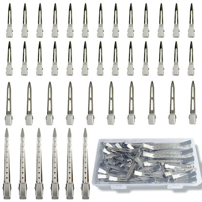 Picture of HiJeaton 42Pcs Hair Clips, Silver Metal Duck Billed Hair Clips for Women Styling Sectioning, Duckbill Long Hair Clips, Pin Curl Clips for Hair, Alligator Roller Clip with Case