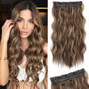 Picture of REECHO Clip in Hair Extensions, 20” One Piece Hair Extension Clip in Wefts Long Thick Beach Wavy Natural Soft Synthetic Hairpieces for Women, Chocolate Brown with Blonde Highlights