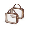 Picture of Wedama TSA Approved Toiletry Bag, 2 Pack Clear Makeup Bags with Handles, Quart Size PVC Clear Cosmetic Bags for Women and Men, Carry on Airport Airline Compliant Bag, Brown
