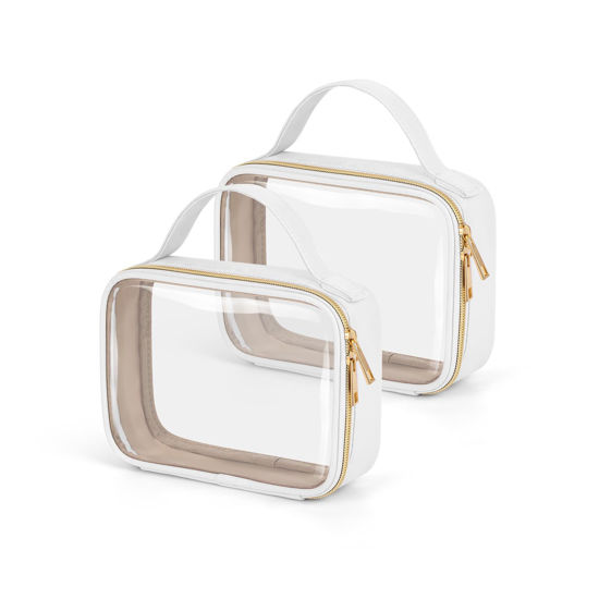 Picture of Wedama TSA Approved Toiletry Bag, 2 Pack Clear Makeup Bags with Handles, Quart Size PVC Clear Cosmetic Bags for Women and Men, Carry on Airport Airline Compliant Bag, White