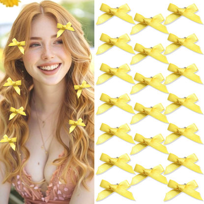 Picture of SAWINDA 20Pcs Yellow Mini Hair Bows Cute Bow Hair Clips Small Bows for Hair Sweet Claw Clips for Thick Thin Hair Satin Bowknot Hair Barrettes Hair Ribbon Hair Clips Accessories for Women Teens Girls