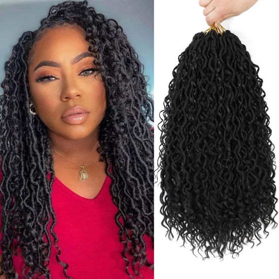 Picture of 8 Packs Goddess Faux Locs Crochet Hair for Black Women,Natural Black Goddess Locs Crochet Hair, Boho Style Locs, River Locs Crochet Hair with Curly Ends (18Inch, 1B#, 8Packs)