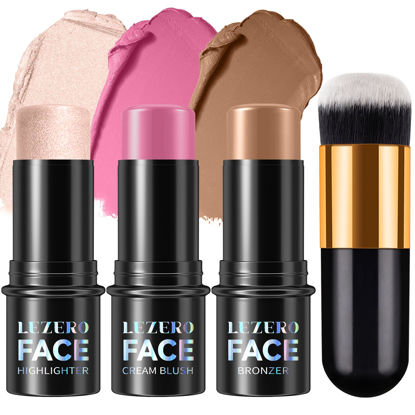 Picture of 3Pcs Cream Contour Stick Makeup Kit,Shades with Highlighter Stick,Blush Stick and Bronzer Stick for Sculpt the Cheeks, Long Lasting,Waterproof,Dewy & Matte Finish,#1 LIGHT FAIR (#08,11,14)