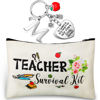 Picture of Hinly Teacher Appreciation Gifts Set Teacher Keychain with Initial, Thank You Teacher Kit Makeup Pouch Bag for Teachers (M Style)