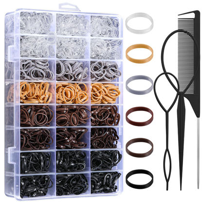 Picture of Auroray 2200 Pcs Elastic Hair Ties, 6 Natural Colors Mini Rubber Bands with Hair Tail Tools and Comb, Hair Accessories for Women, Girls, Toddlers, Babies