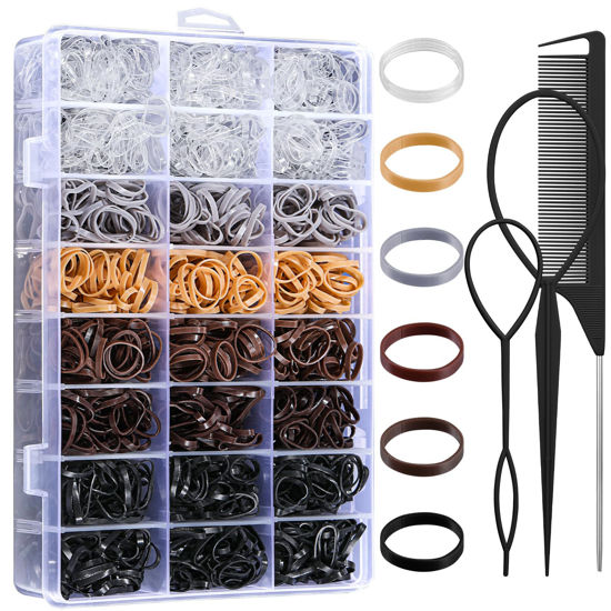 Picture of Auroray 2200 Pcs Elastic Hair Ties, 6 Natural Colors Mini Rubber Bands with Hair Tail Tools and Comb, Hair Accessories for Women, Girls, Toddlers, Babies