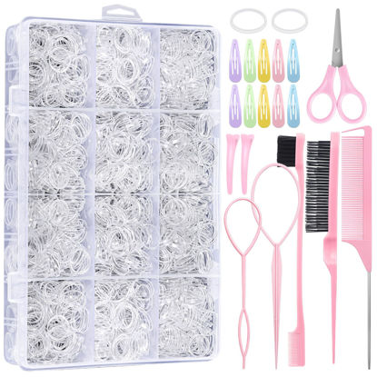 Picture of Auroray 2200 Pcs Clear Hair Ties, Hair Loop Styling Tool Set with Hair Tie Cutter, Elastic Hair Accessories for Toddler Baby Girl Women