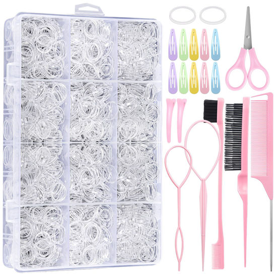 Picture of Auroray 2200 Pcs Clear Hair Ties, Hair Loop Styling Tool Set with Hair Tie Cutter, Elastic Hair Accessories for Toddler Baby Girl Women