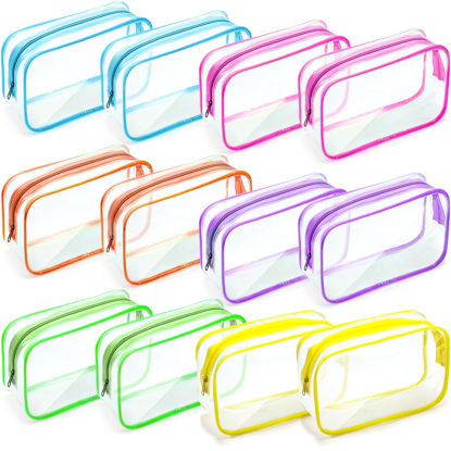 Picture of Weewooday 12 Pieces Clear Cosmetics Bag PVC Zippered Clear Toiletry Carry Pouch Cosmetic Makeup Bag Waterproof Makeup Vinyl Plastic Organizer Case for Vacation Bathroom(Bright Color,Medium)