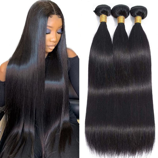 Picture of 10A Straight Hair Bundles Brazilian Virgin Human Hair Bundles Straight 12 14 16 Inch 100% Unprocessed Virgin Hair Straight Weave Bundles Human Hair 3 Bundles Deals