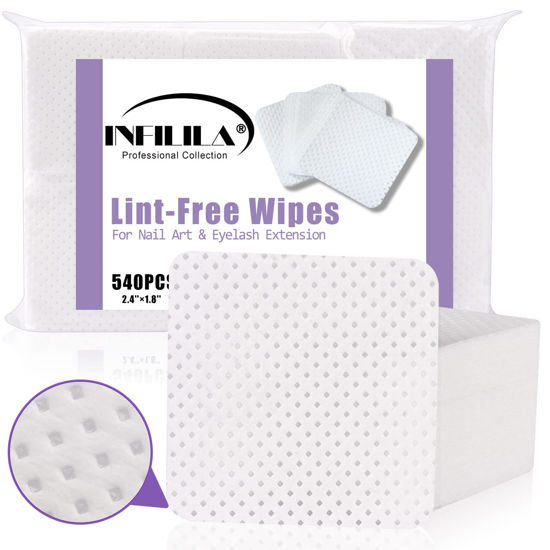 Picture of NXJ INFILILA Lint Free Nail Wipes, 540PCS Nail Supplies Nail Stuff Nail Polish Remover Wipes, Super Absorbent Dry Nail Prep Wipes Lash Extensions Glue Cleaning Wipes for Nail Art