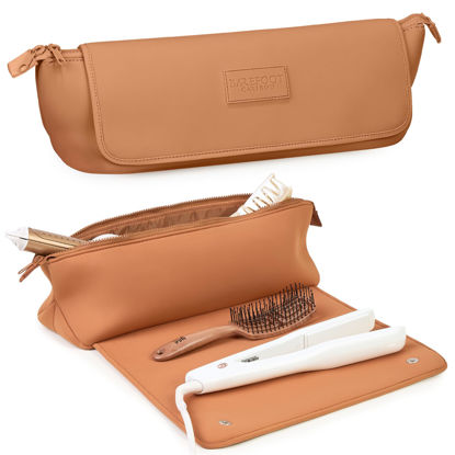 Picture of BAREFOOT CARIBOU Hair Tools Travel Bag and Heat Resistant Mat for Flat Irons, Straighteners, Curling Iron, and Haircare Accessories, 2-in-1 Design, with Interior Pockets, Portable Organizer (Brown)