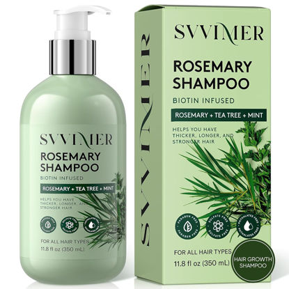 Picture of Svvimer Rosemary Hair Growth Shampoo - Thickening Shampoo with Biotin Tea Tree Oil for Hair Loss and Thinning Hair - Sulfate Free for Women and Men 11.8 Fl Oz (Pack of 1)