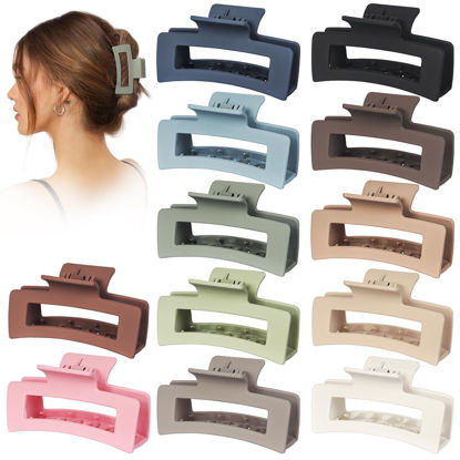 Picture of 12 Pack 3.5" Medium Hair Claw Clips for Women Thick Thin Hair, Strong Hold Matte Banana Hair Clips