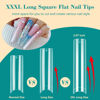 Picture of 200PCS 3 4 5 6 Size NO C Curve Clear Nail Tips for Acrylic Nails Professional, 3XL Long Flat Tapered Square Nail Tips, Half Cover Straight French Fake Nail Tips Nail Extension for Nail Salons Home DIY