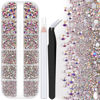 Picture of One Pack 2000 Pcs of Flatback Round AB Crystal Rhinestones 6 Sizes (1.5-6 mm) with Nail Art Rhinestone Picker Pencil And Tweezer For DIY And Salon Use