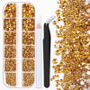 Picture of One Pack 2000 Pcs of Flatback Round Golden Yellow Rhinestones 6 Sizes (1.5-6 mm) with Nail Art Rhinestone Picker Pencil And Tweezer For DIY And Salon Use