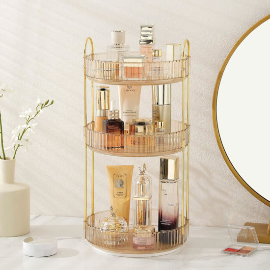 Picture of Aveniee 360 Rotating Makeup Organizer for Vanity, Skincare Perfume Organizers Large, Clear Bathroom Counter Organizer for Cosmetics Lipsticks, Spinning Bathroom Organizer Shelf Holder(3 Tiers, Gold)