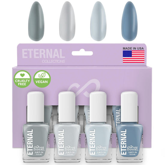 Picture of Eternal Gray Nail Polish Set for Women (MINIMALIST) - Light Nail Polish Set for Girls - Lasting & Quick Dry Natural Nail Polish Kit for Home DIY Manicure & Pedicure - Made in USA, 13.5mL (Set of 4)