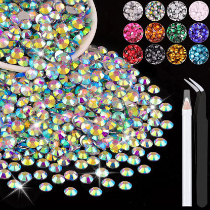 Picture of 2500PCS 5mm Resin Rhinestones in Bulk (AB), Bedazzling Flatback Crystals for Crafts DIY Nail Decoration, Gems Charms for Tumbler Shoes Clothing Fabric with Pickup Pen and Tweezers