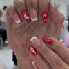 Picture of Christmas Press on Nails Square Medium Fake Nails Red False Nails With Elk Xmas Tree Snowflake Designs Full Cover Stick on Nails Acrylic Winter White French Tip Artificial Nails for Women Girls 24Pcs
