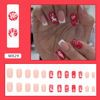 Picture of Christmas Press on Nails Square Medium Fake Nails Red False Nails With Elk Xmas Tree Snowflake Designs Full Cover Stick on Nails Acrylic Winter White French Tip Artificial Nails for Women Girls 24Pcs