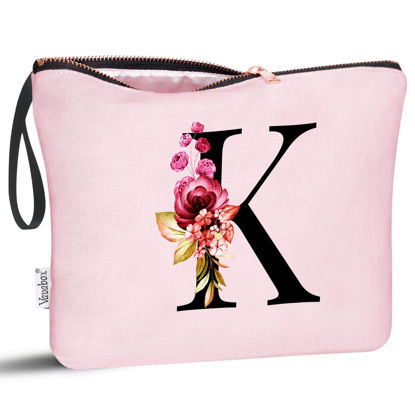 Picture of Vavabox A-Z Personalized Makeup Bag,Birthday Gifts for Women Mom,Gifts for Best Friend,Bride Bridesmaid Cosmetic bag (K, Pink)