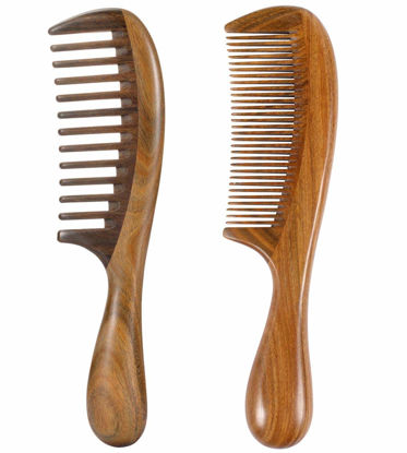 Picture of Louise Maelys 2pcs Wooden Hair Comb Wide Tooth Fine Tooth Detangling Sandalwood Combs