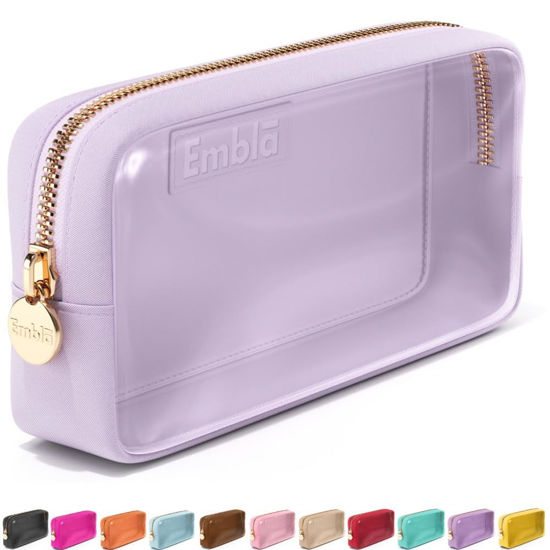 Picture of Embla Clear Cosmetic Bag Makeup Bag, Clear Zipper Pouch Cosmetics Bags Cute Womens Make Up Pouches, Clear Toiletry Travel Bag Tote, Preppy Purse Cosmetic Organizer Small Makeup Bags, Lilac Small