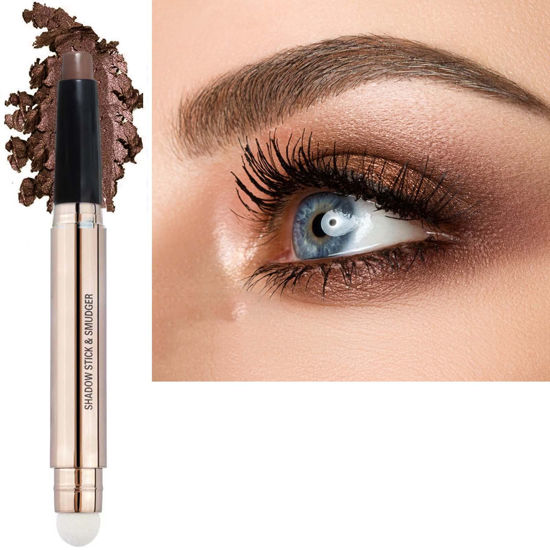 Picture of SAUBZEAN Brown Eyeshadow Stick Makeup, Highlighter Matte Cream Eye Shadow Pencil, Waterproof Hypoallergenic Long Lasting Crayon, Glitter Primer Palette Shimmer Eyeliner Pen wiht Soft Brush