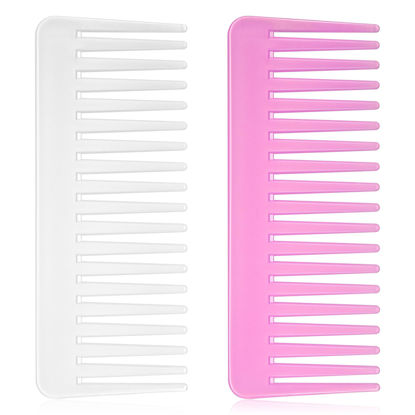 Picture of Large Hair Detangling Comb Wide Tooth Comb for Curly Hair Wet Dry Hair, No Handle Detangler Comb Styling Shampoo Comb(White, Rose Red)