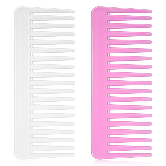 Picture of Large Hair Detangling Comb Wide Tooth Comb for Curly Hair Wet Dry Hair, No Handle Detangler Comb Styling Shampoo Comb(White, Rose Red)