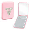 Picture of Aganmi Personalized Pocket Mirror with Lights Travel Accessories Cute Pink 2-Sided LED Makeup Mirror with Magnification, Preppy Pearl Initial Small Portable Folding Compact Mirror for Purse (V)