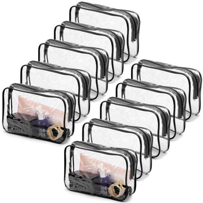 Picture of Tbestmax 10 Pcs Clear Cosmetic Bags Small Makeup Bags Portable Waterproof Travel Toiletry Bags Organizer Black, 7.5"x 4.8"x 2.3"