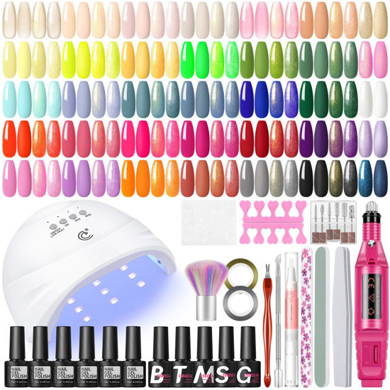 Picture of COSCELIA Gel Nail Polish Kit with U V light and Drill Starter Kit, 35 Colors Gel Polish Set Nude Pink Green All Seasons Gel 5pcs Top Base Coat Nail Art Supplies Gel Manicure Kit DIY Gifts for Women