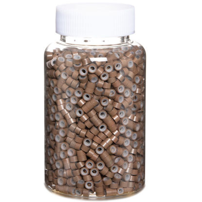 Picture of 2500pcs Hair Extentions Micro Rings Links Beads, 5mm Silicone Lined Beads for Human Hair Extensions Tool-Dark Blonde