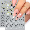 Picture of Heart Nail Art Stickers - Valentine's Day Nail Stickers White Black Heart Nail Decals 3D Valentine's Nail Supplies Love Gold-Stamped Lines French Adhesive Decal for Women Girl Nail Decoration 2Sheets