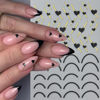 Picture of Heart Nail Art Stickers - Valentine's Day Nail Stickers White Black Heart Nail Decals 3D Valentine's Nail Supplies Love Gold-Stamped Lines French Adhesive Decal for Women Girl Nail Decoration 2Sheets