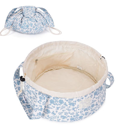 Picture of Barrel Drawstring Makeup Bag Large Cosmetic Bag Make up Bags Toiletry Organizer for Women (Little Blue Flower) (Patent)