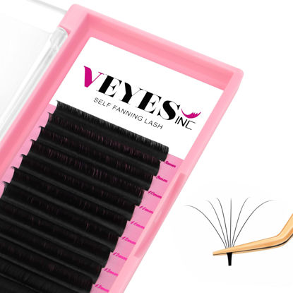 Picture of VEYES INC Easy Fan Volume Lash Extensions 03 05 07 J/B/L/C/CC/D/DD Curl 8-25mm Mixed & Single Length Tray, Matte Black Self Fanning Eyelashes, Professional Supplies for Lash Techs (0.07 D 16mm)