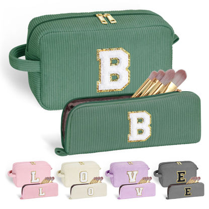 Picture of YOOLIFE Personalized Gifts for Girls - Bridal Shower Gifts Birthday Gifts for Women Her Girls Green Cute Makeup Bag Makeup Brush Bag Preppy Make Up Bag Personalized Friend Sister Gifts for Girl B
