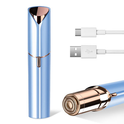 Picture of Facial Hair Remover for Women- as Seen on TV Painless Face Shaver -Mini Hair Remover, Electric Razor Shaver Portable Bikini Epilator for Lips, Chin, Armpit, Peach Fuzz, Fingers, Neck, Cheek(Blue)