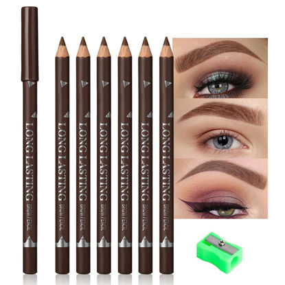 Picture of 6Pcs brow pencil, wooden hard-core eyebrow pencils, eyebrow pencil medium brown, eyebrow and eyeliner pencils, waterproof and sweat-proof, beginner makeup eyebrow pencil, medium brown