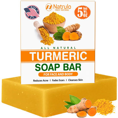 Picture of Natural Turmeric Soap Bar for Face & Body - Turmeric Skin Brightening Soap for Dark Spots, Intimate Areas, Underarms - Turmeric Face Wash Reduces Acne, Fades Scars & Cleanses Skin - 5oz Turmeric Bar