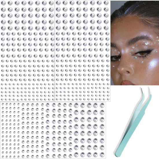 Picture of NOOEPC 660Pcs Face Gems Hair Gems, Self-Adhesive Face Jewels Eye Jewels Rhinestones 3/4/5/6 mm DIY Face Gems Stick on, Halloween Makeup Gems Rave Accessories for Face Eyes Makeup Body, Crafts