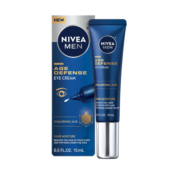 Picture of Nivea Men Age Defense Eye Cream with Hyaluronic Acid, 24-Hour Hydrating Under Eye Cream for Men Helps Reduce Look of Crow's Feet, Fine Lines and Dark Circles, 0.5 Fl Oz Tube