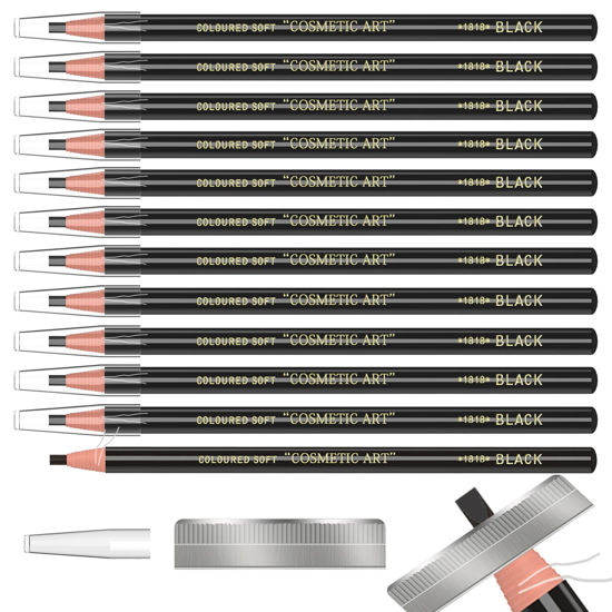 Picture of 12 Piece Black Colour Waterproof Eyebrows Pencil Tattoo Makeup And Microblading Supplies Kit-Permanent Eye Brow Liners In Waterproof Eyebrow Pencils Peel - Brow Pencil Set For Marking(12 Pcs)