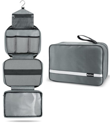 Picture of Maliton Toiletry Bag for Men & Women | Large Toiletry Bags for Traveling | Hanging Compact Hygiene Bag with 4 Compartments | Waterproof Bathroom Shower Bag (Gray)