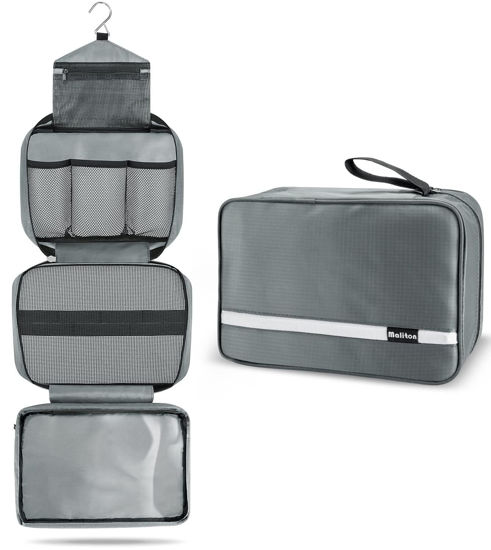 Picture of Maliton Toiletry Bag for Men & Women | Large Toiletry Bags for Traveling | Hanging Compact Hygiene Bag with 4 Compartments | Waterproof Bathroom Shower Bag (Gray)